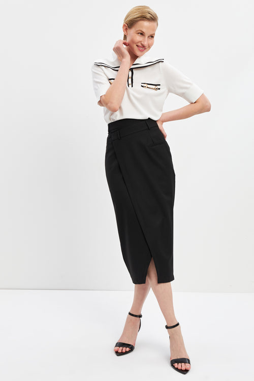 Midi Length Skirt Asymmetrcal Waist Closure Details