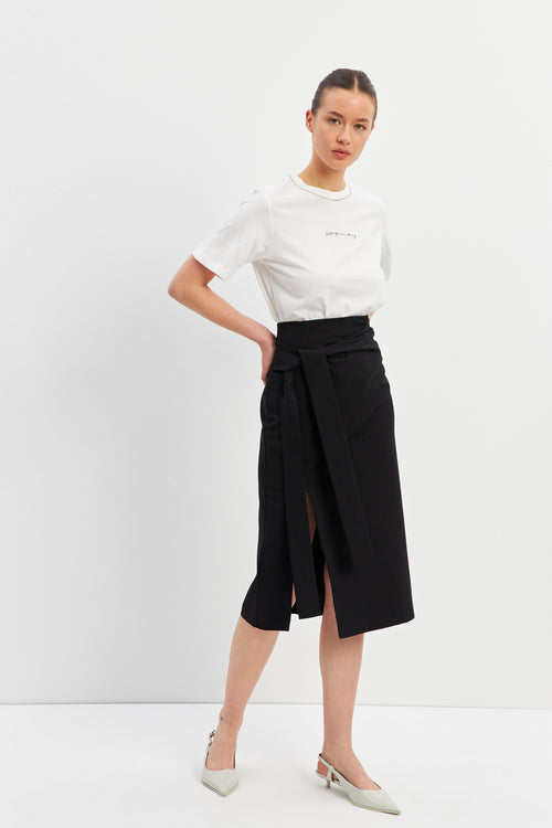 Black Side Tie Midi Skirt