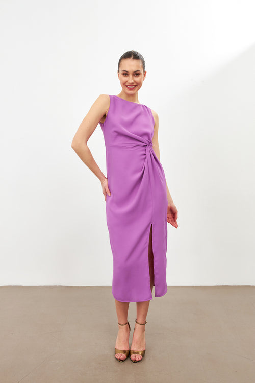 Dark Lilac Slit Detailed Midi Dress