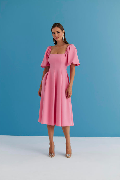 Pink Balloon Sleeve Dress