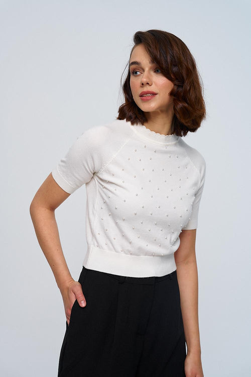 White Triko Blouse Short Sleeves