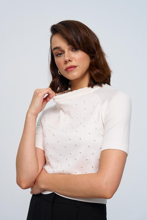 White Triko Blouse Short Sleeves