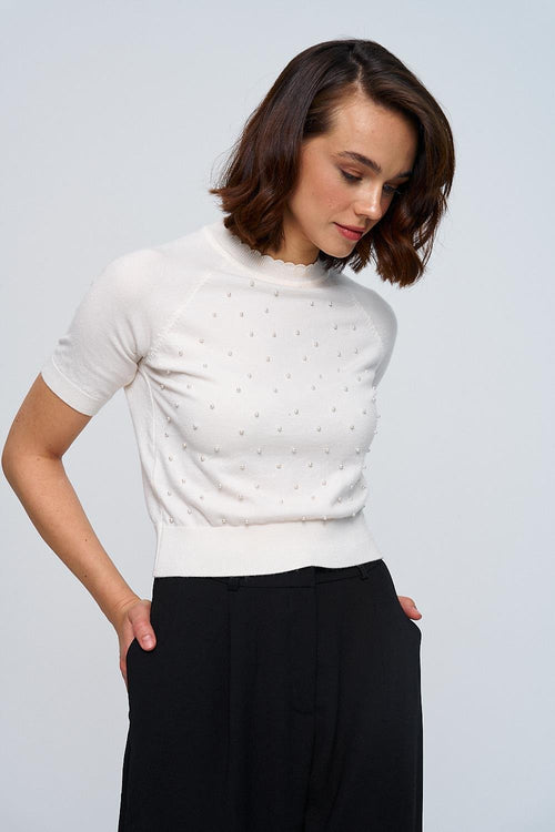 White Triko Blouse Short Sleeves