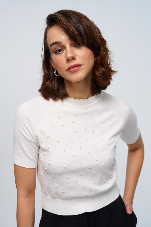 White Triko Blouse Short Sleeves