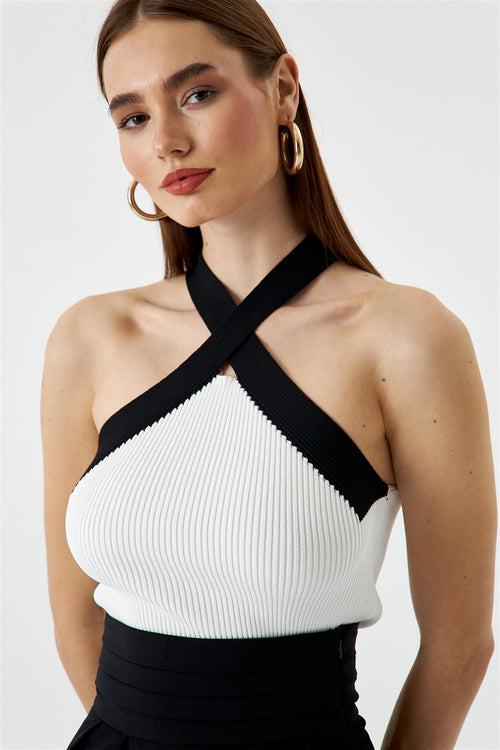 White Tricot Black Neck