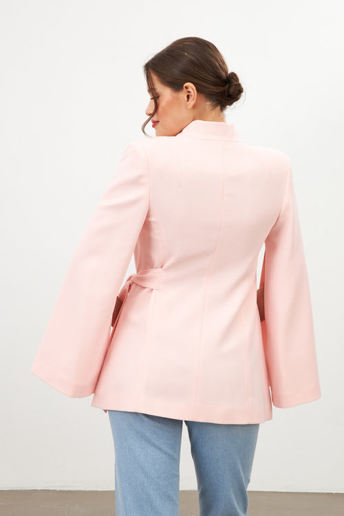 Jacket With Powder Sleeve Detail And Tie Detail At Waist