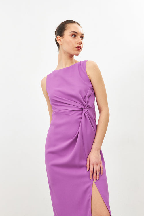 Dark Lilac Slit Detailed Midi Dress