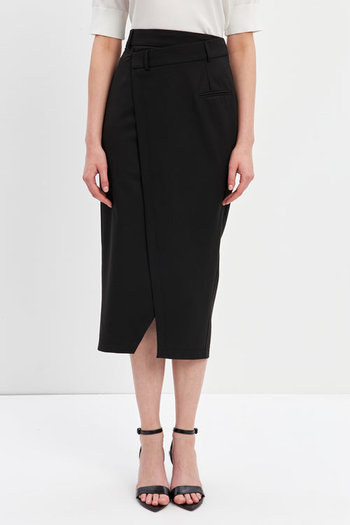 Midi Length Skirt Asymmetrcal Waist Closure Details