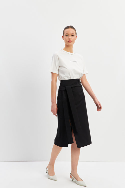 Black Side Tie Midi Skirt