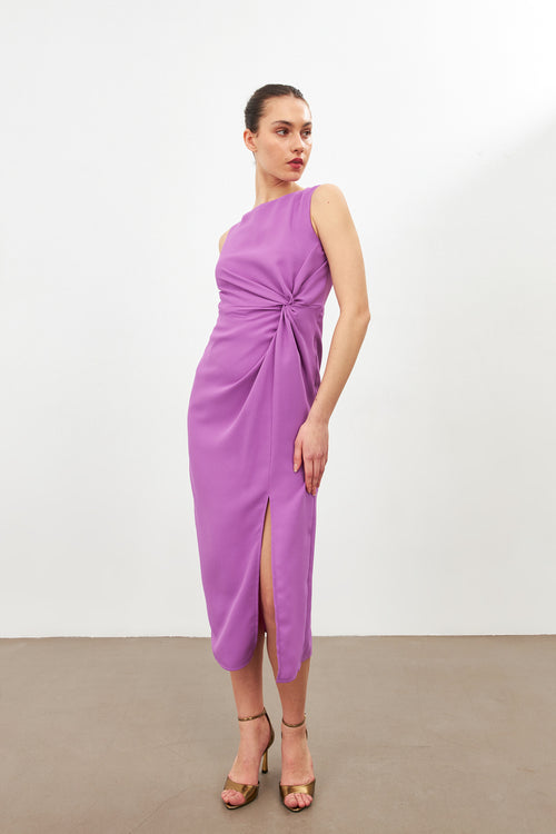 Dark Lilac Slit Detailed Midi Dress