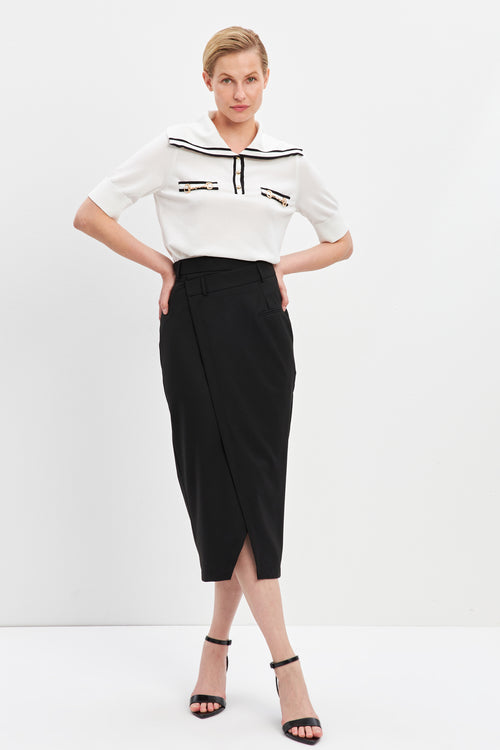 Midi Length Skirt Asymmetrcal Waist Closure Details