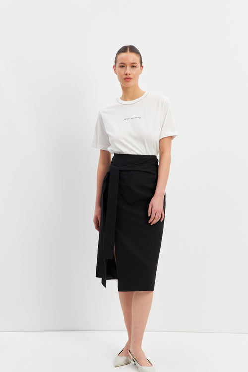 Black Side Tie Midi Skirt