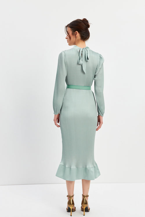 Mint Pleat Detailed Midi Length Belted Dress