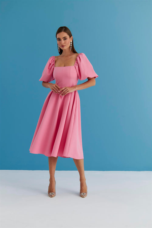 Pink Balloon Sleeve Dress