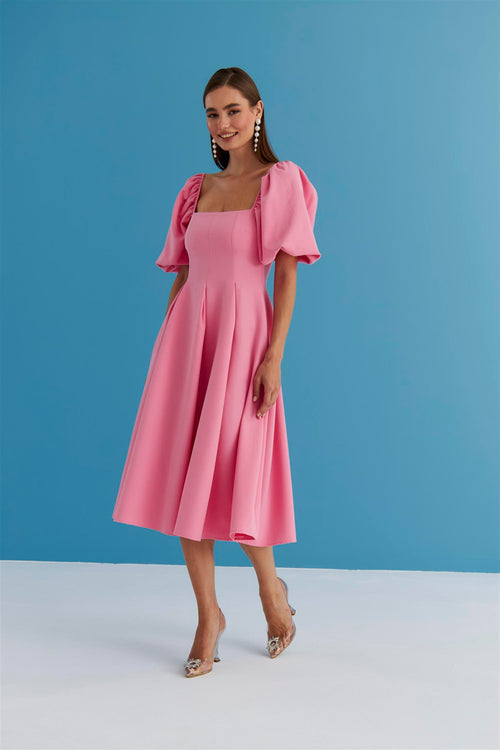 Pink Balloon Sleeve Dress