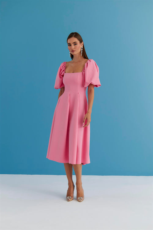 Pink Balloon Sleeve Dress