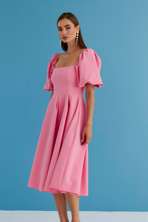 Pink Balloon Sleeve Dress